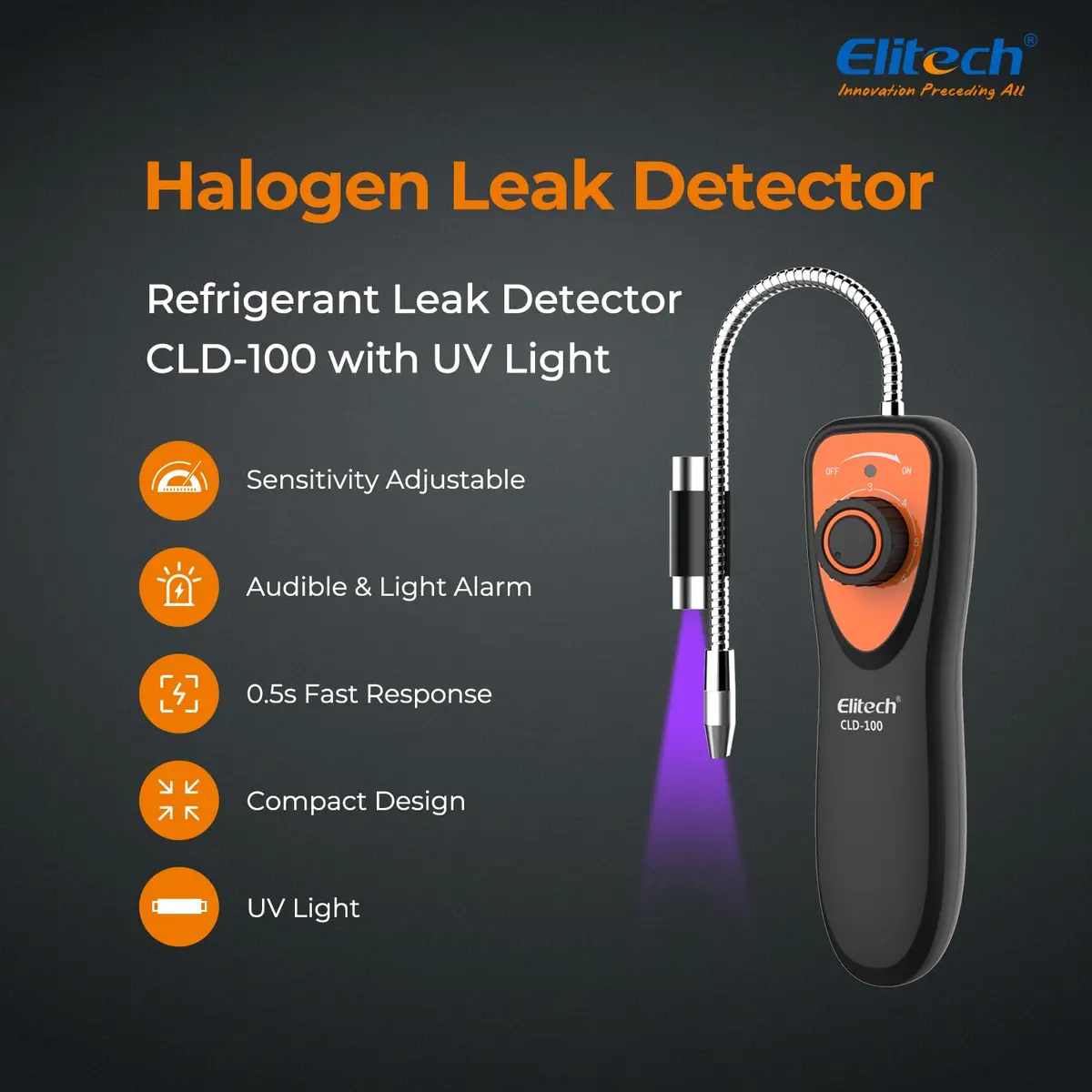 Elitech CLD-100 Refrigerant Leak Detector with UV Light | 8.26 inch Probe, 0.21oz/yr Sensitivity - view 2