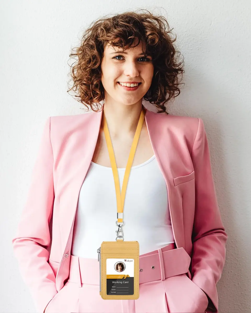 Teskyer ID Badge Holder with Lanyard, Lanyard Wallet, Lichee Yellow (3.1" x 4.7" | 7.6cm x 12cm) - view 6