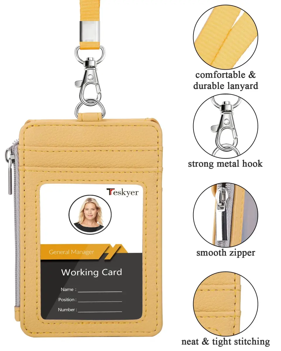 Teskyer ID Badge Holder with Lanyard, Lanyard Wallet, Lichee Yellow (3.1" x 4.7" | 7.6cm x 12cm) - view 2