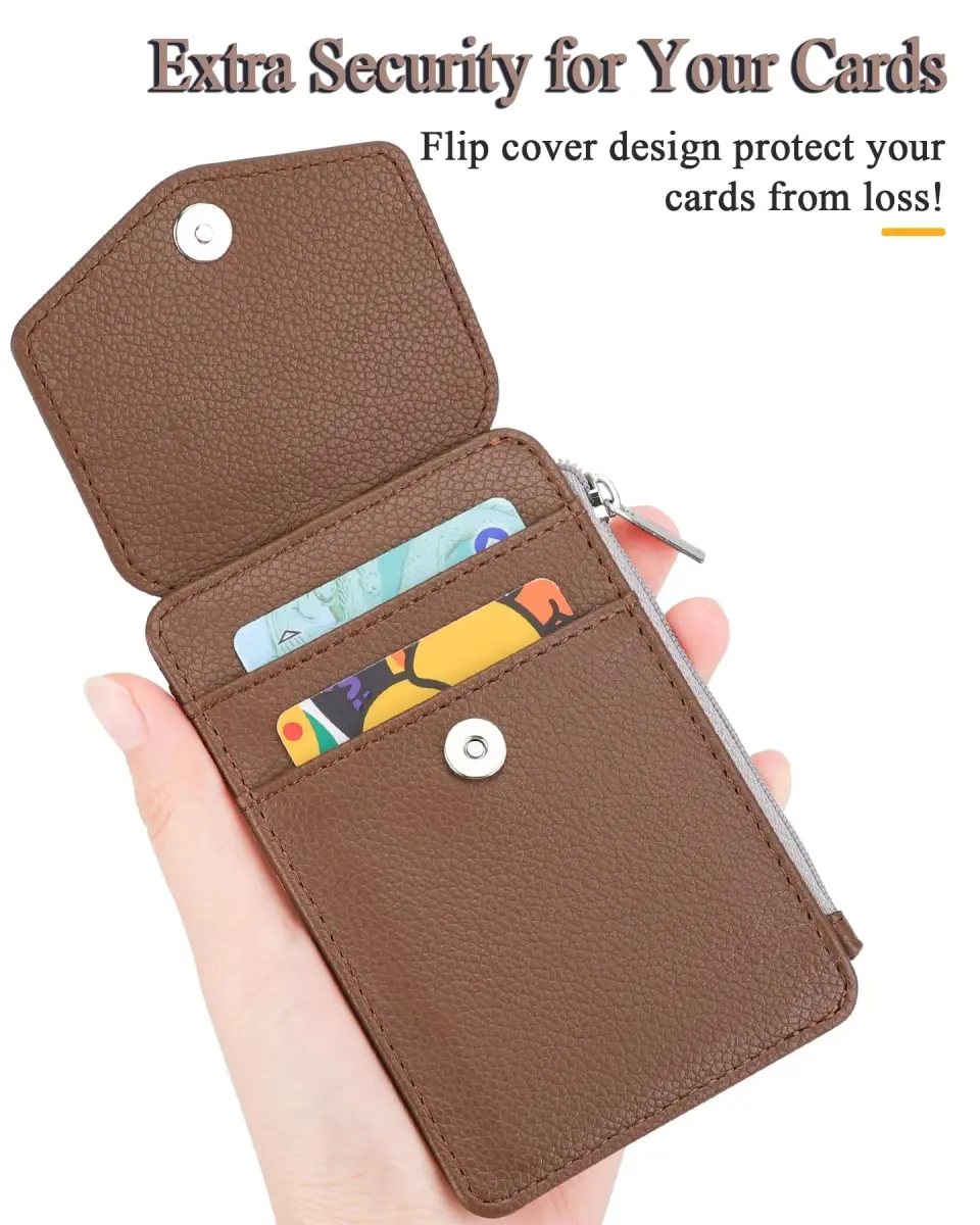 Teskyer Lichee Coffee PU Leather ID Badge Holder with Lanyard & Zipper Pocket - view 4