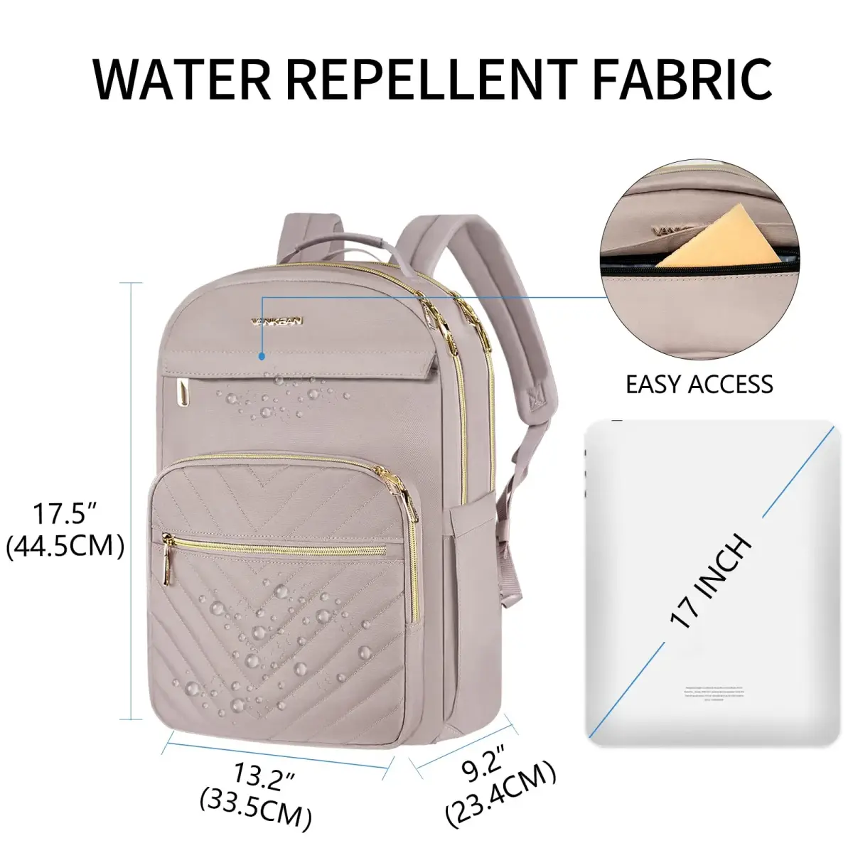 VANKEAN 17.3-inch Laptop Backpack for Women Large Capacity | Quilted Light Dusty Pink/Grey Purple - view 4