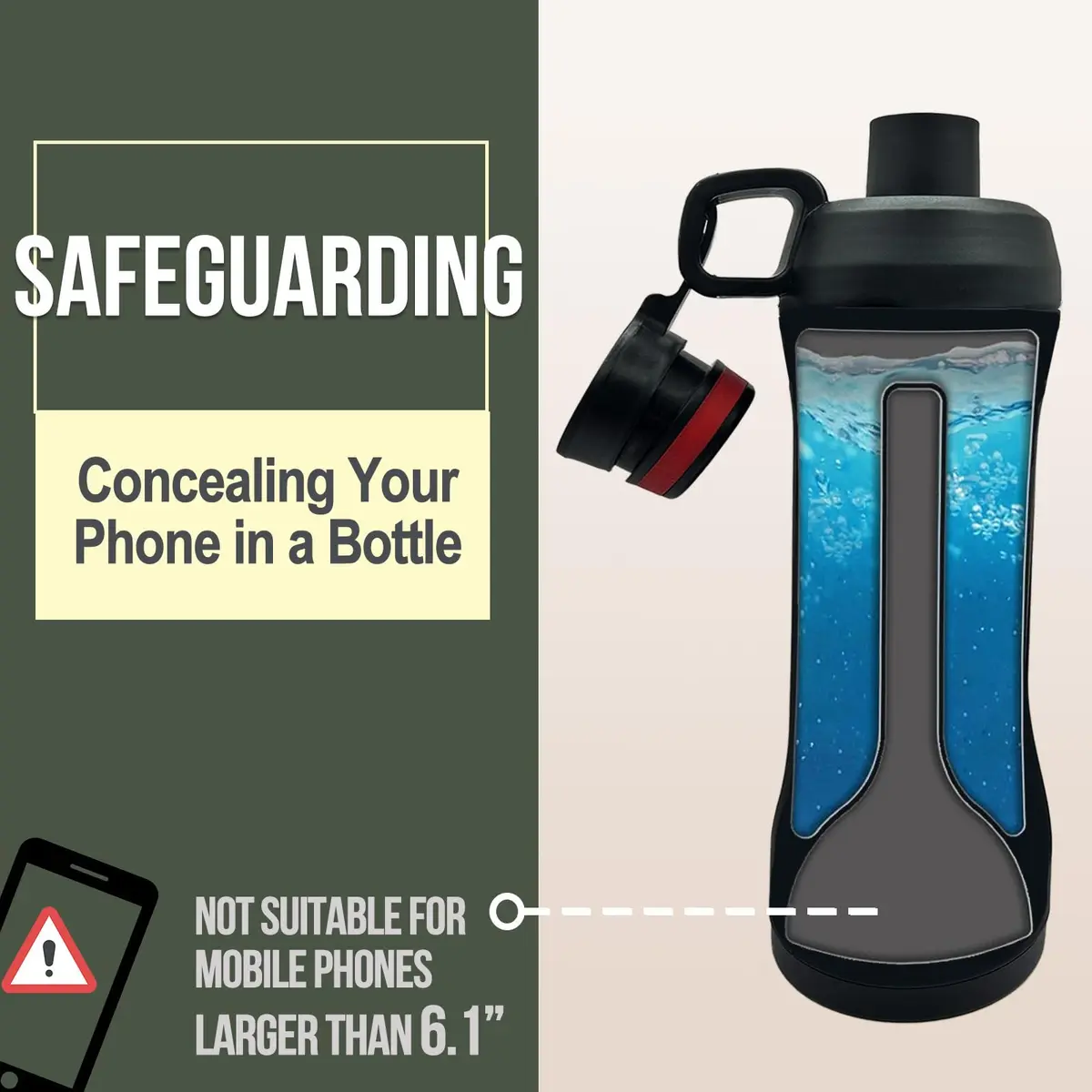 AZ-Homey Diversion Water Bottle with Hidden Compartment 400ml (13.5oz) | Discreet Storage for Valuables - view 2