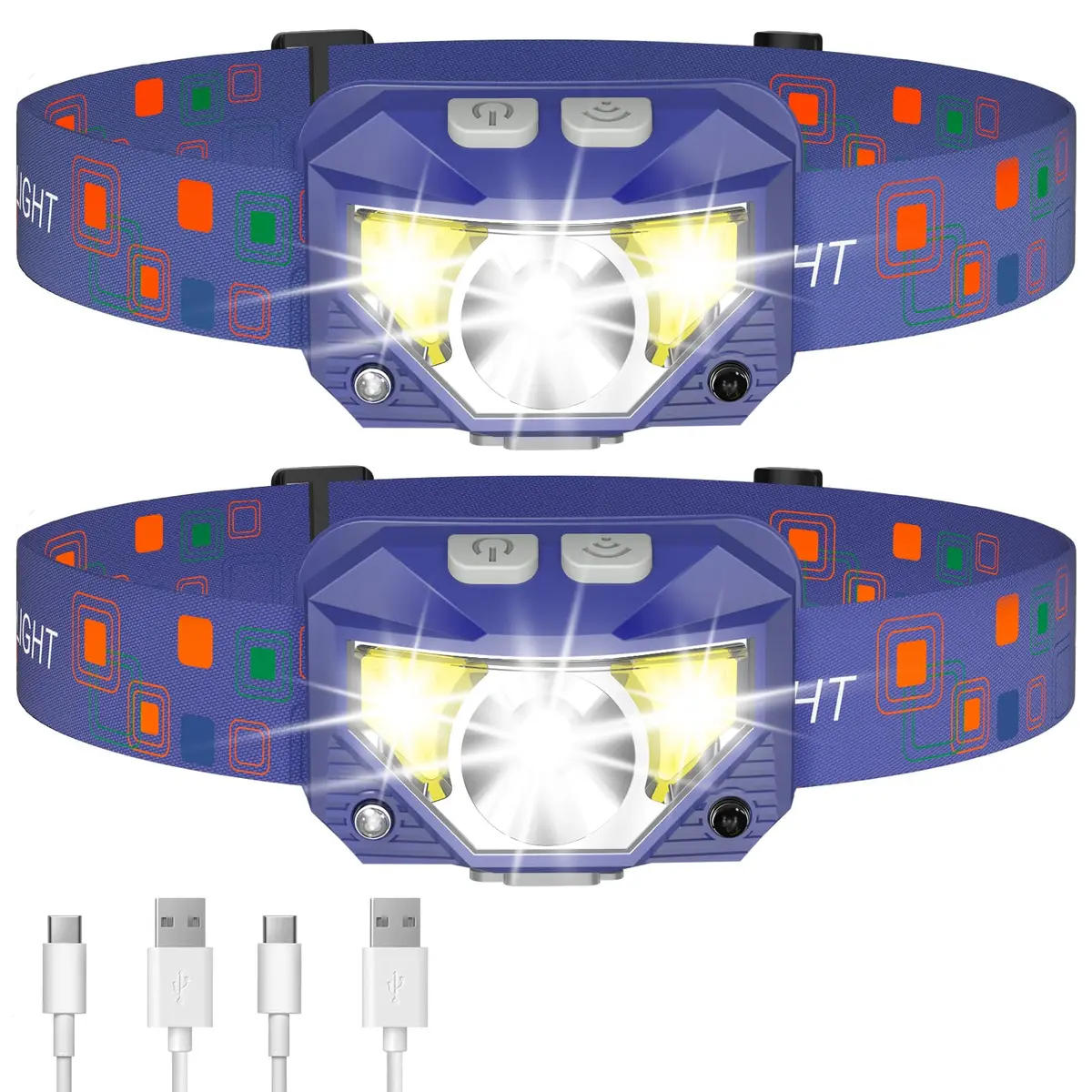 LHKNL Headlamp Flashlight 2-Pack | 1000 Lumens, Waterproof, Rechargeable, Adjustable, 60° Rotation - main product image