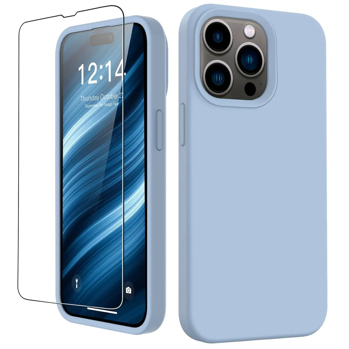 FUNMIKO Compatible with iPhone 15 Pro Max Case with Screen Protector | Silky Soft Silicone, Light Blue - main product image
