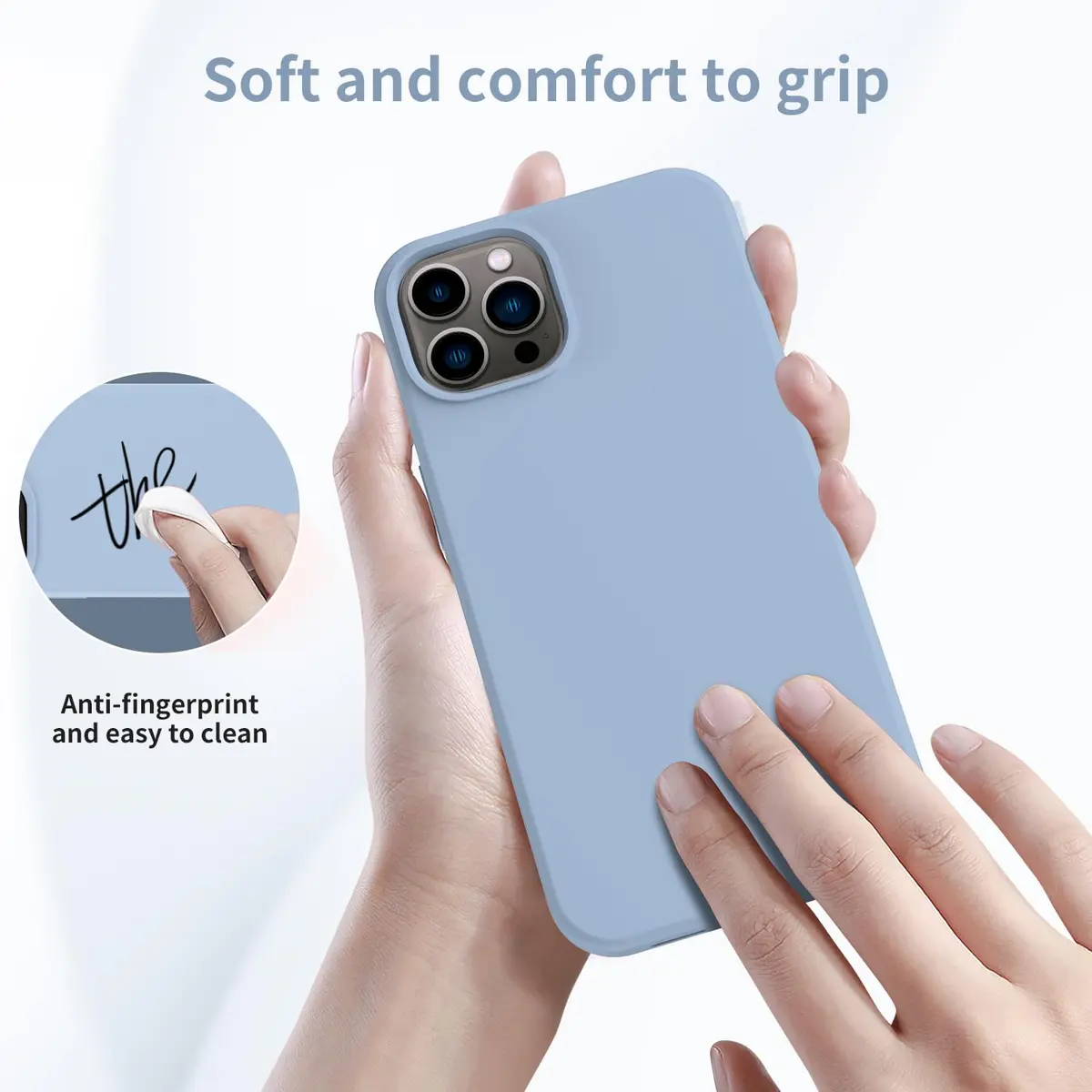 FUNMIKO Compatible with iPhone 15 Pro Max Case with Screen Protector | Silky Soft Silicone, Light Blue - view 2