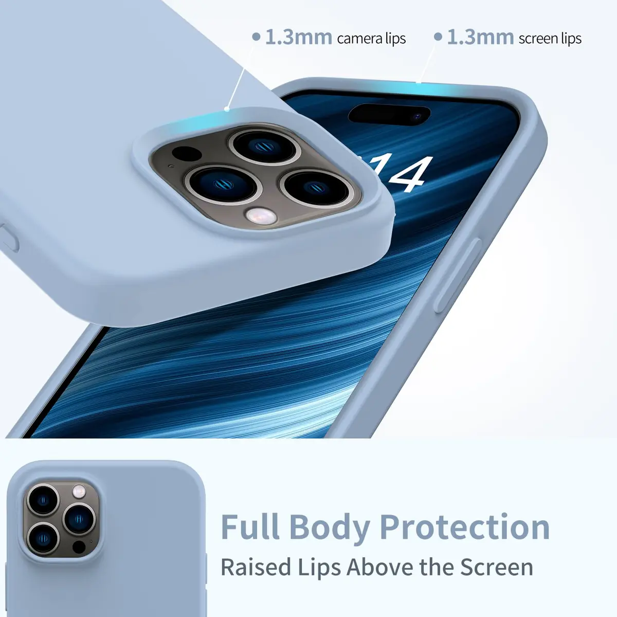FUNMIKO Compatible with iPhone 15 Pro Max Case with Screen Protector | Silky Soft Silicone, Light Blue - view 4