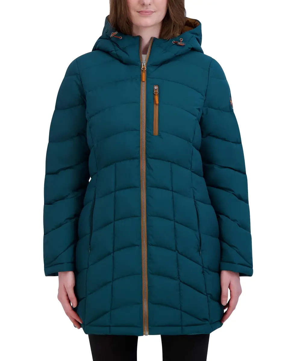 HFX Women's Longline Stretch Puffer Coat, Pine, XL | Water-Resistant, Active & Warm - main product image