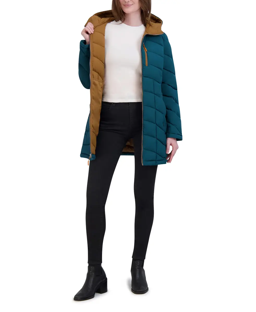 HFX Women's Longline Stretch Puffer Coat, Pine, XL | Water-Resistant, Active & Warm - view 5