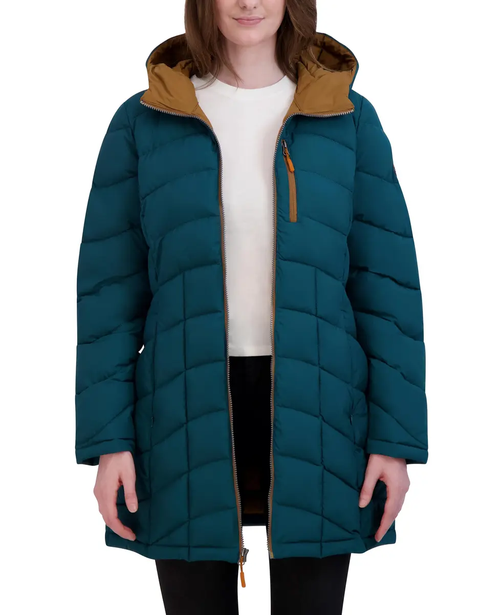 HFX Women's Longline Stretch Puffer Coat, Pine, XL | Water-Resistant, Active & Warm - view 2