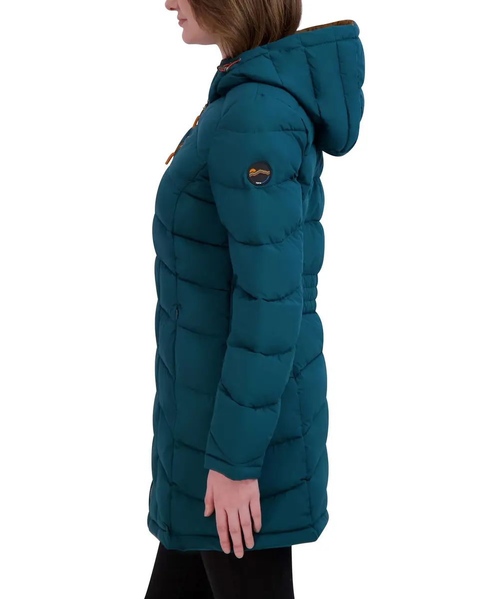 HFX Women's Longline Stretch Puffer Coat, Pine, XL | Water-Resistant, Active & Warm - view 3
