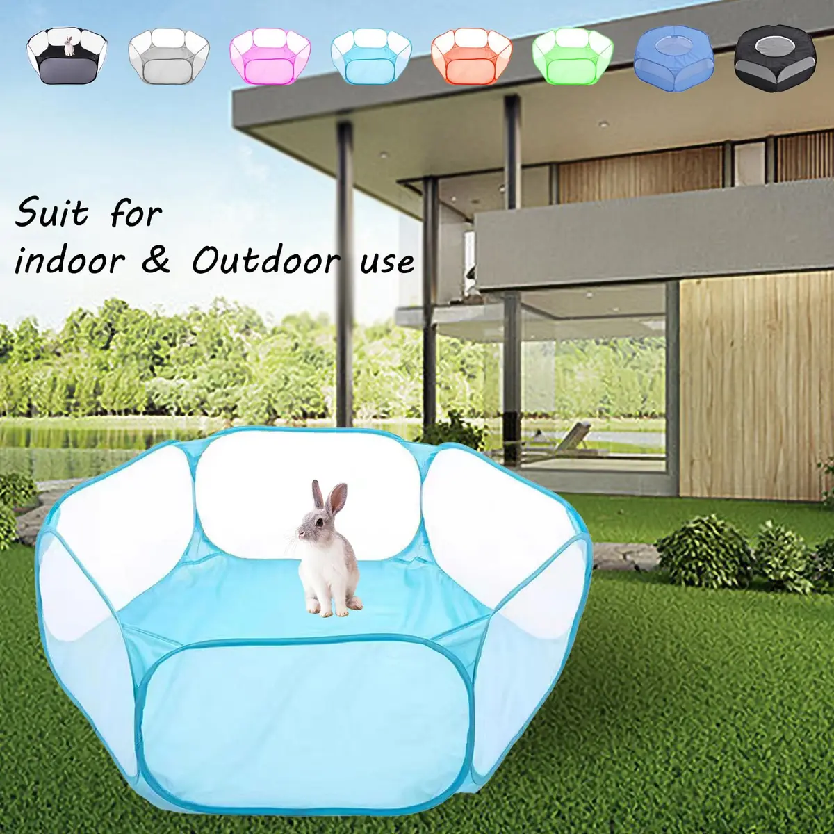 Sheldamy Small Animals Playpen 47'' x 24'' x 15'' | Portable Indoor Outdoor Pet Fence - view 6