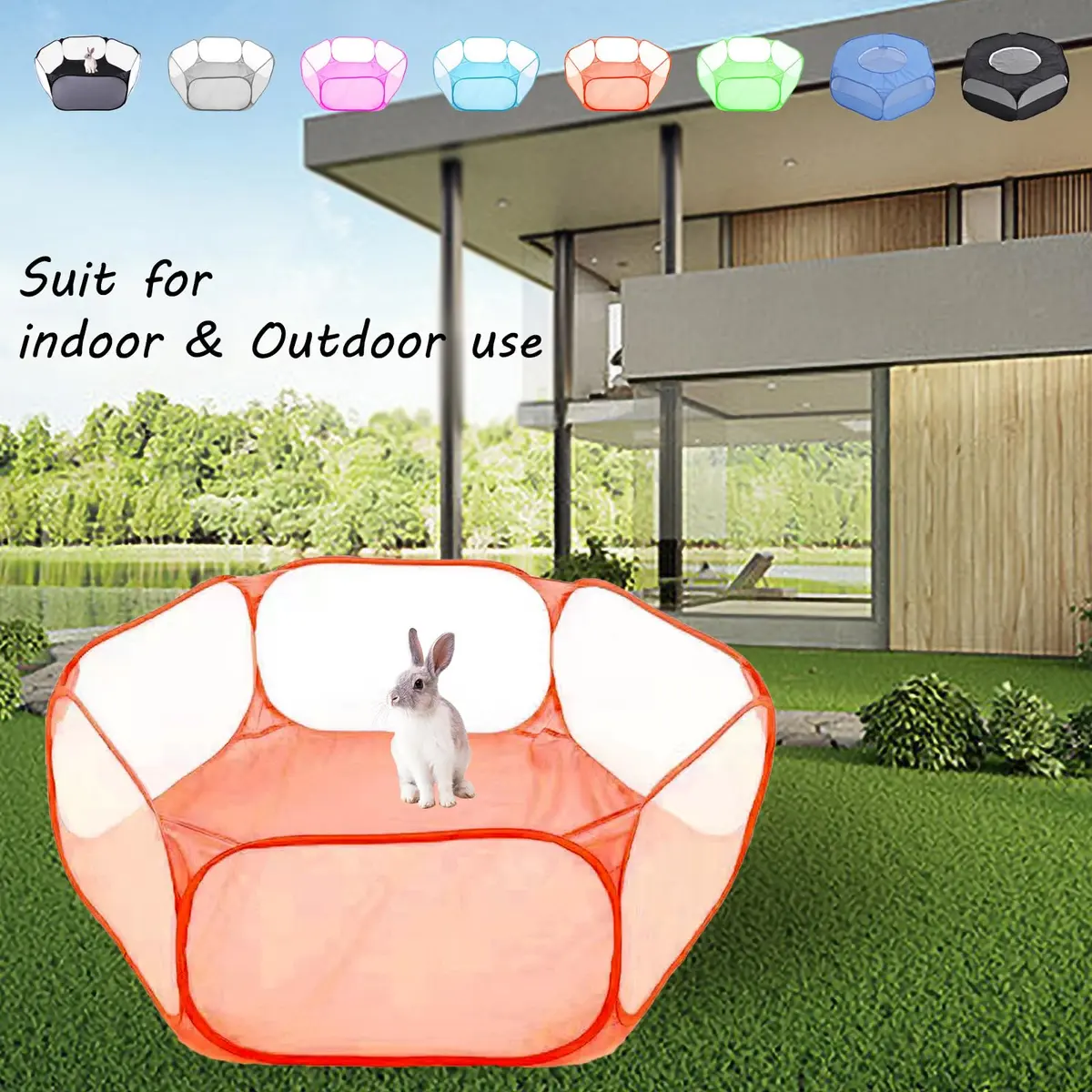 Sheldamy Small Animals Playpen 47'' x 24'' x 15'' | Portable Pop-up Pet Tent for Rabbits & Guinea Pigs - view 6