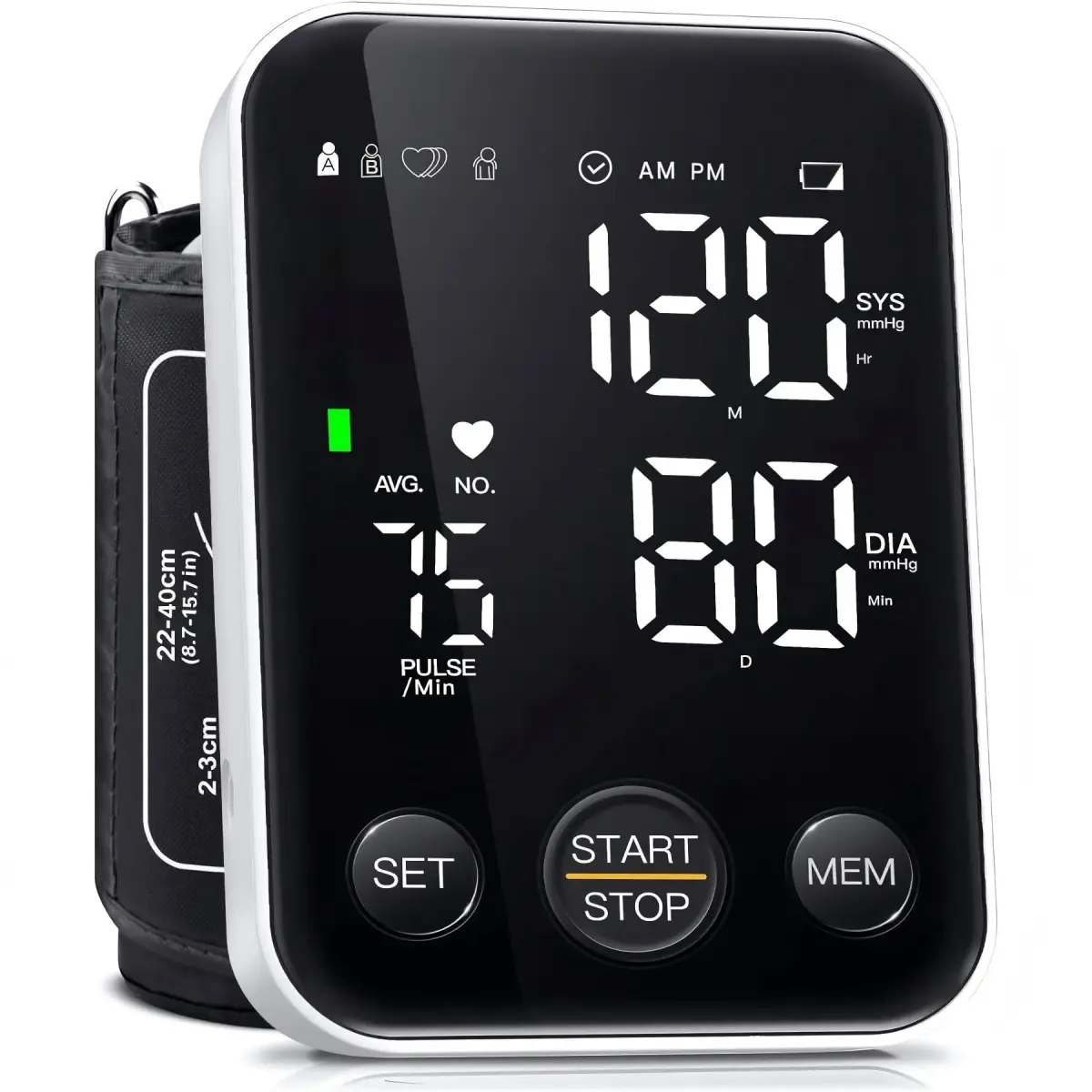 Oklar FDA Cleared Automatic Arm Blood Pressure Monitor | 22-40 cm Cuff, 2x120 Readings, Type-C & Battery Powered - main product image