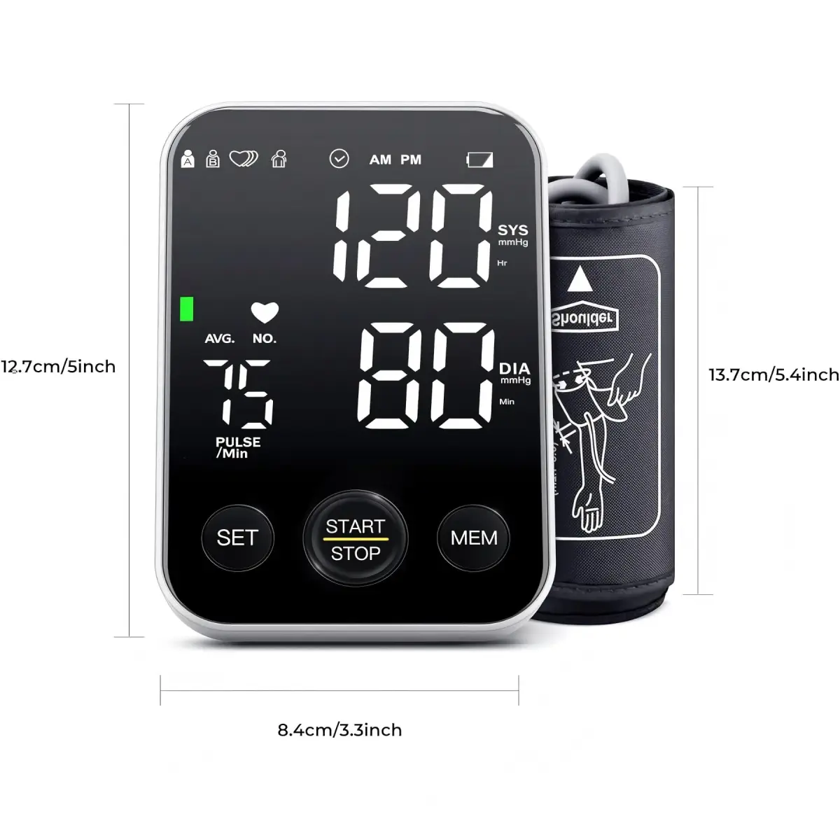 Oklar FDA Cleared Automatic Arm Blood Pressure Monitor | 22-40 cm Cuff, 2x120 Readings, Type-C & Battery Powered - view 8