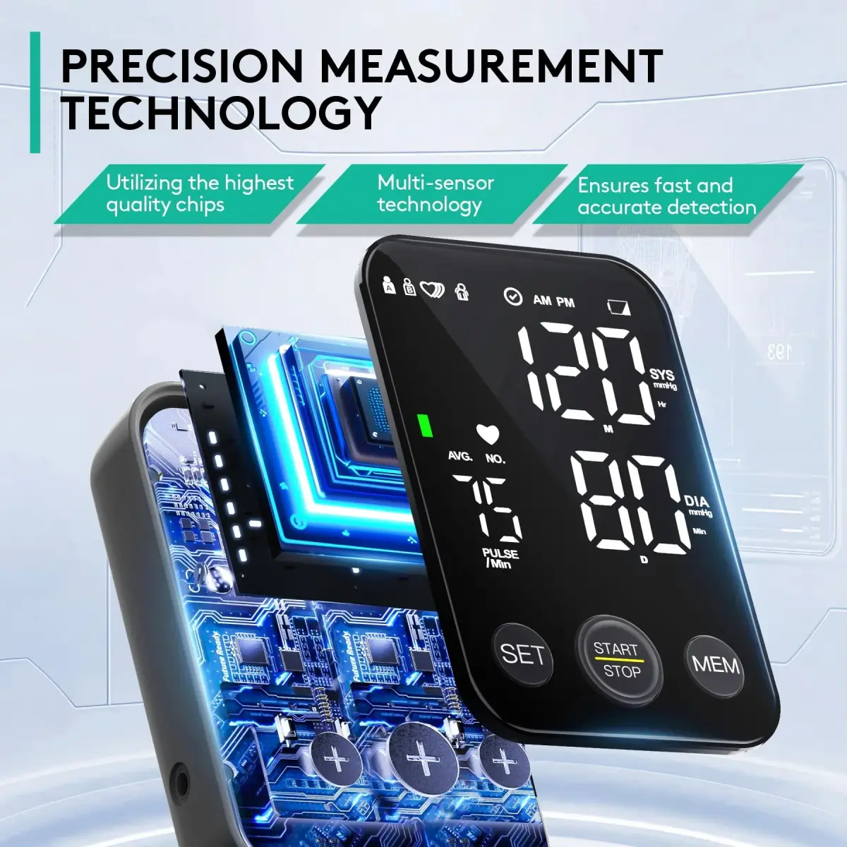 Oklar FDA Cleared Automatic Arm Blood Pressure Monitor | 22-40 cm Cuff, 2x120 Readings, Type-C & Battery Powered - view 2