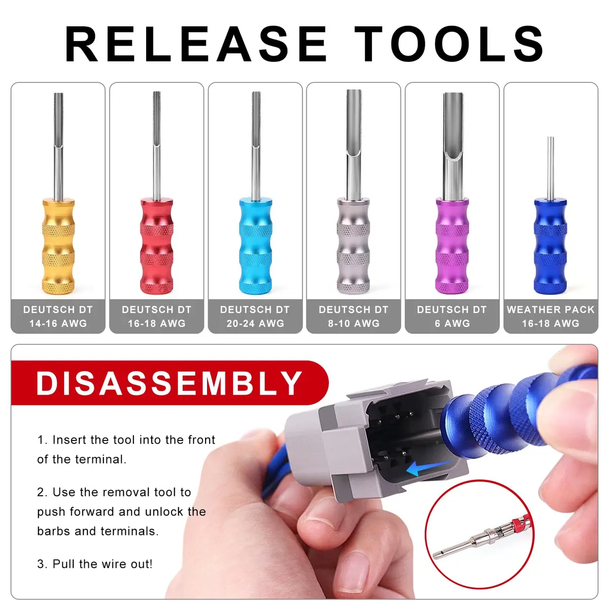 Knoweasy Deutsch Crimper Kits for Deutsch DT Connectors: Close & Open Barrel, Weather Pack, Removal Tools | 12PCS - view 4