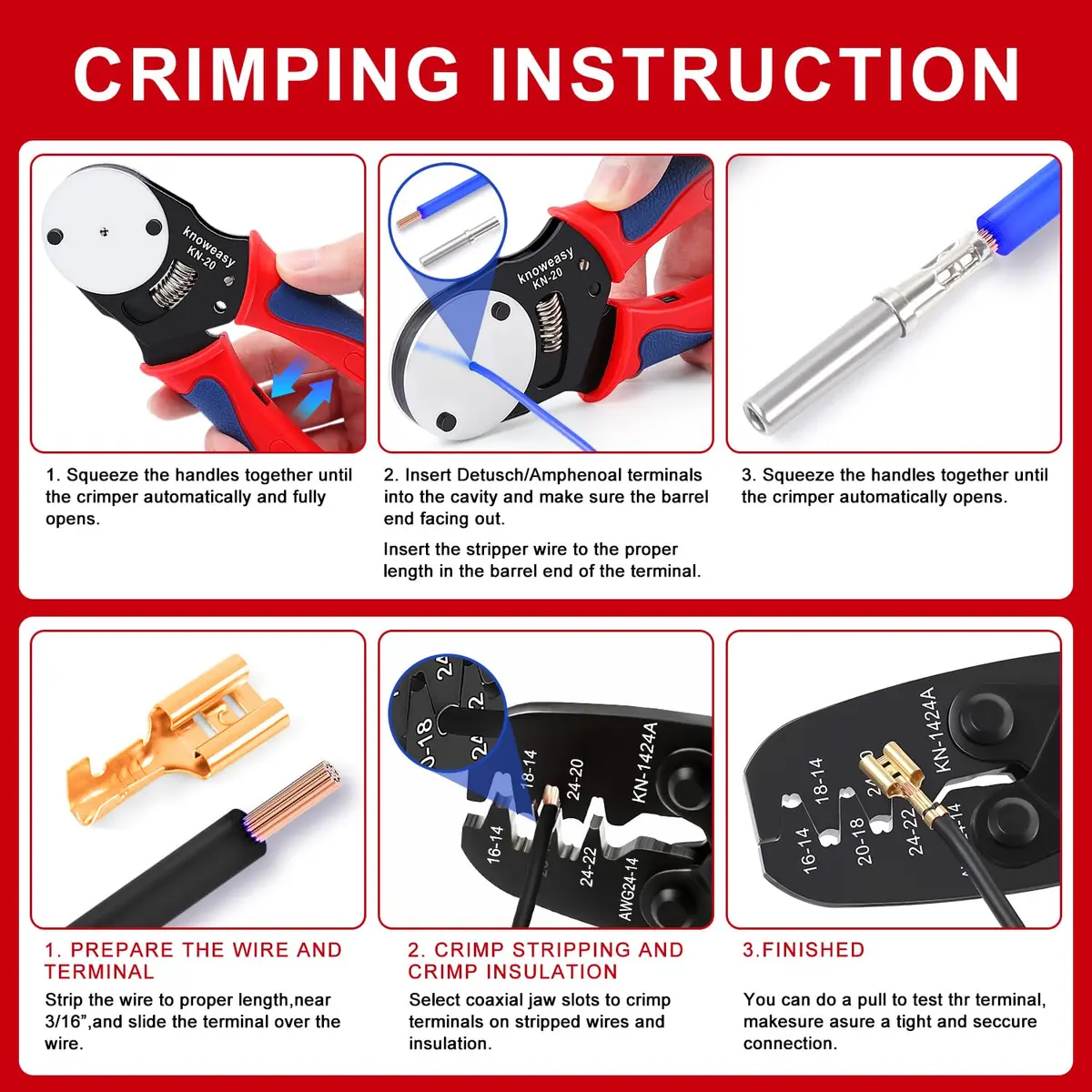 Knoweasy Deutsch Crimper Kits for Deutsch DT Connectors: Close & Open Barrel, Weather Pack, Removal Tools | 12PCS - view 6