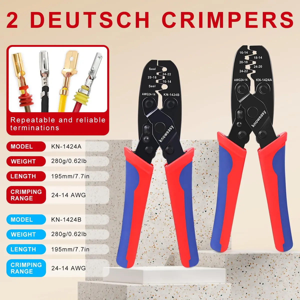 Knoweasy Deutsch Crimper Kits for Deutsch DT Connectors: Close & Open Barrel, Weather Pack, Removal Tools | 12PCS - view 3