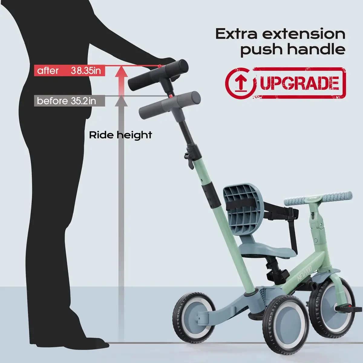 newyoo TR007 5-in-1 Toddler Tricycle & Balance Bike Green | ASTM & EN188 Approved - view 6