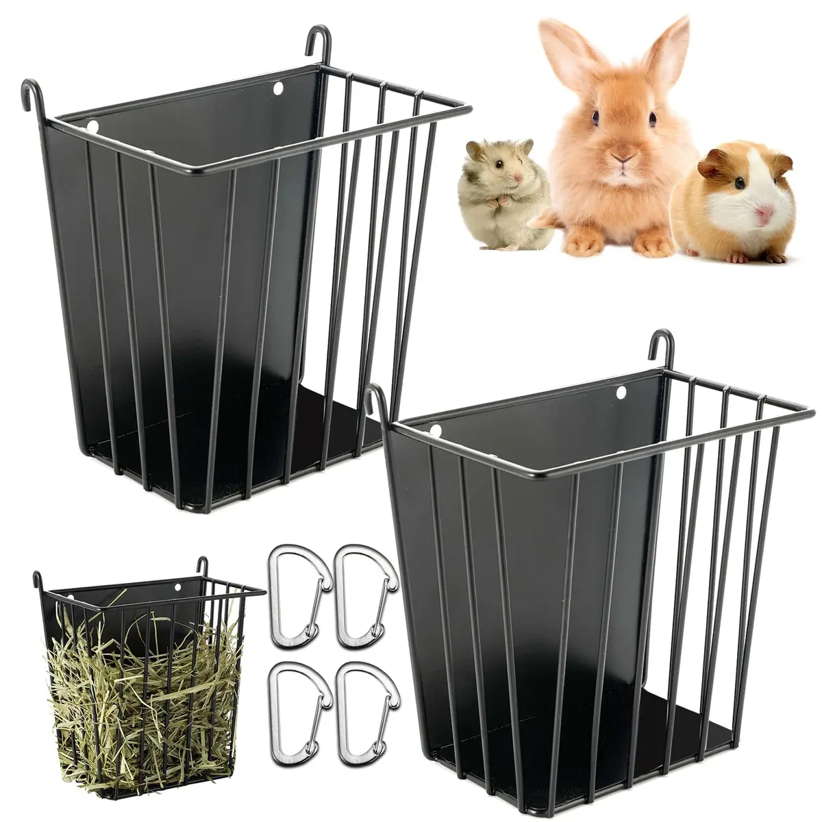 LUAVIARU Metal Hay Feeder Rack for Rabbits & Guinea Pigs, 2-Pack Black | Less Wasted Hay & Easy Clean - main product image