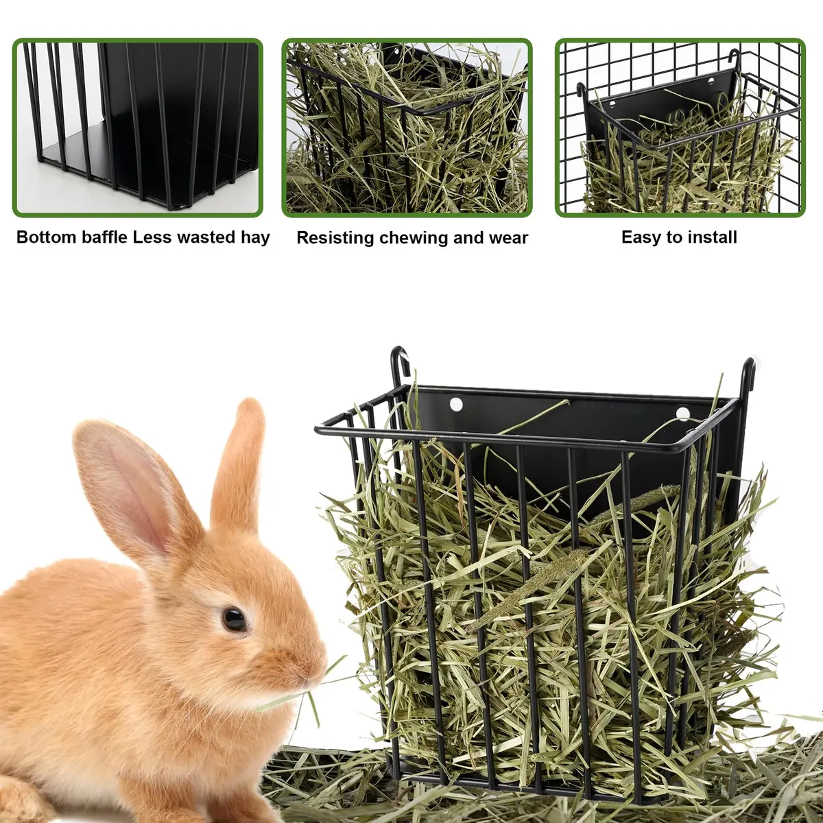 LUAVIARU Metal Hay Feeder Rack for Rabbits & Guinea Pigs, 2-Pack Black | Less Wasted Hay & Easy Clean - view 3