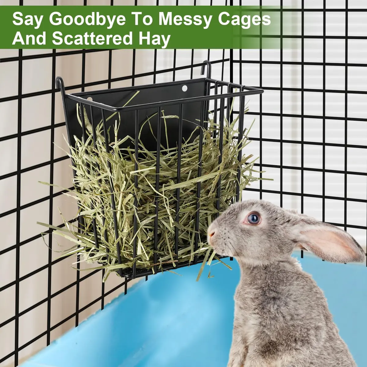 LUAVIARU Metal Hay Feeder Rack for Rabbits & Guinea Pigs, 2-Pack Black | Less Wasted Hay & Easy Clean - view 4