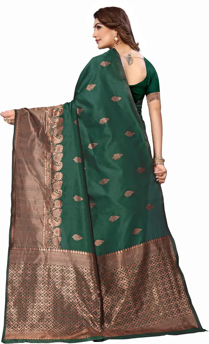 Avantika Fashion Kanjivaram Soft Semi Silk Banarasi Saree with Blouse Piece, 5.3m Length | Green Color - view 2