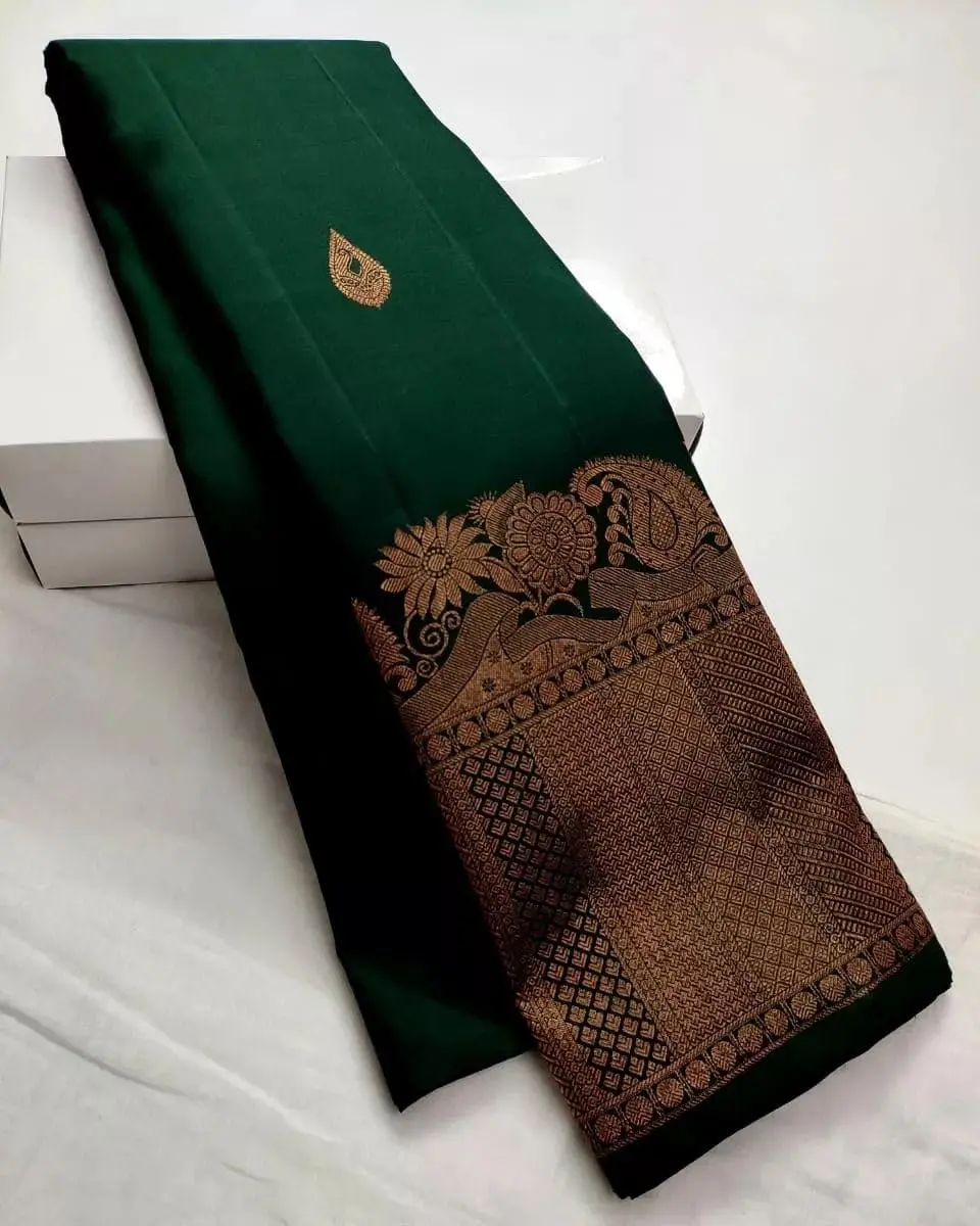 Avantika Fashion Kanjivaram Soft Semi Silk Banarasi Saree with Blouse Piece, 5.3m Length | Green Color - view 5