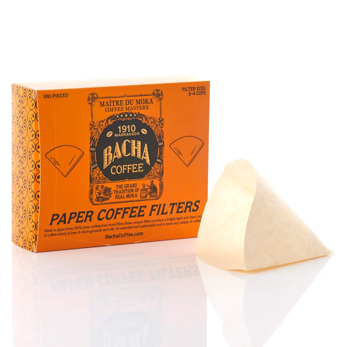 Bacha Coffee Paper Coffee Filters - Large, 100 Count (3-4 Cups) | Made in Japan, Unbleached Wood Fibre - main product image