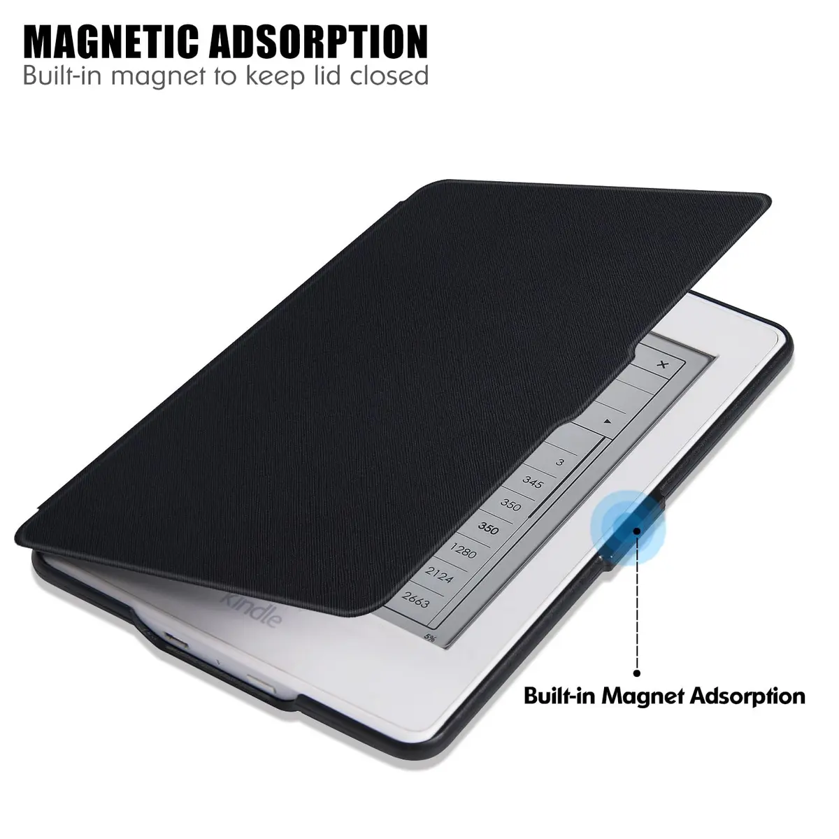 LaoShuSheng Slim Case for Kindle Paperwhite 5th/6th/7th Gen | Auto Sleep/Wake, Lightweight PU Leather, Classic Black - view 6