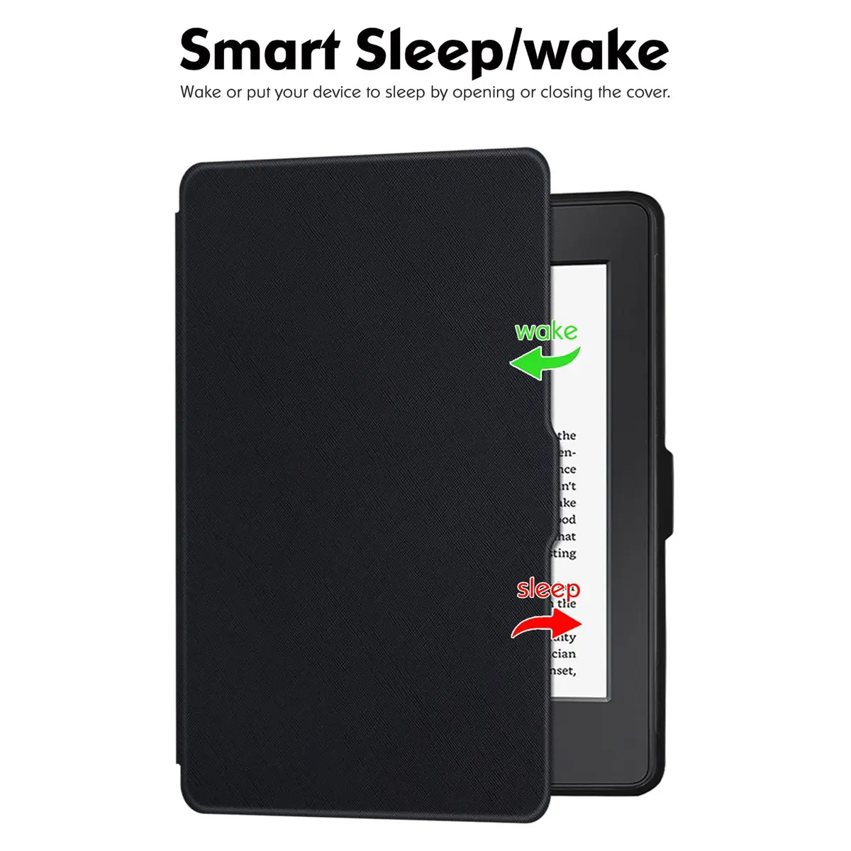 LaoShuSheng Slim Case for Kindle Paperwhite 5th/6th/7th Gen | Auto Sleep/Wake, Lightweight PU Leather, Classic Black - view 3