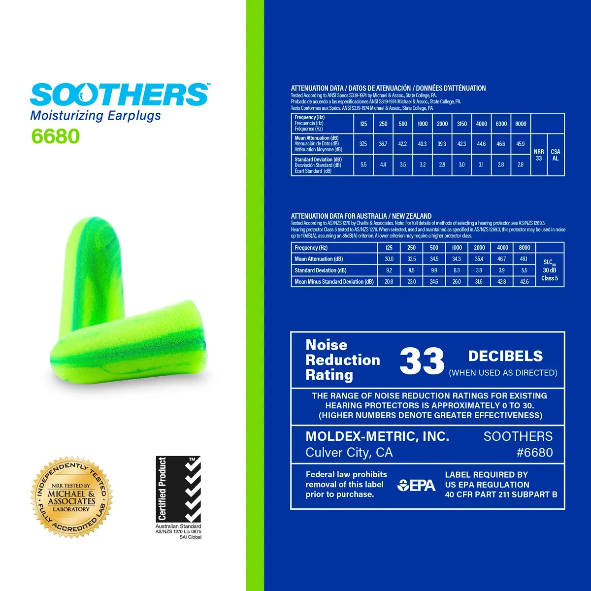 Soothers Moisturizing Foam Earplugs 200 Pair | Hydrating, Soft Fit, NRR 33dB, PVC-Free - view 6