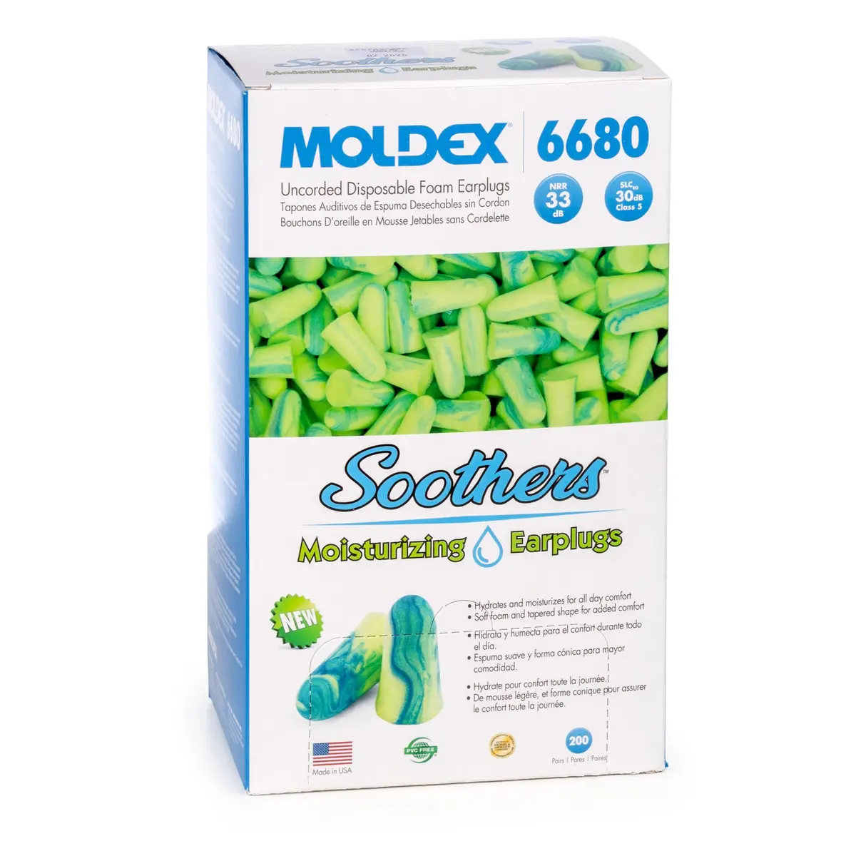 Soothers Moisturizing Foam Earplugs 200 Pair | Hydrating, Soft Fit, NRR 33dB, PVC-Free - view 2