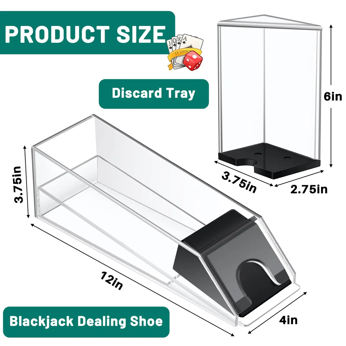 Honoson 8 Deck Blackjack Shoe and Discard Tray Set | Clear Acrylic Casino Game Accessories - view 2