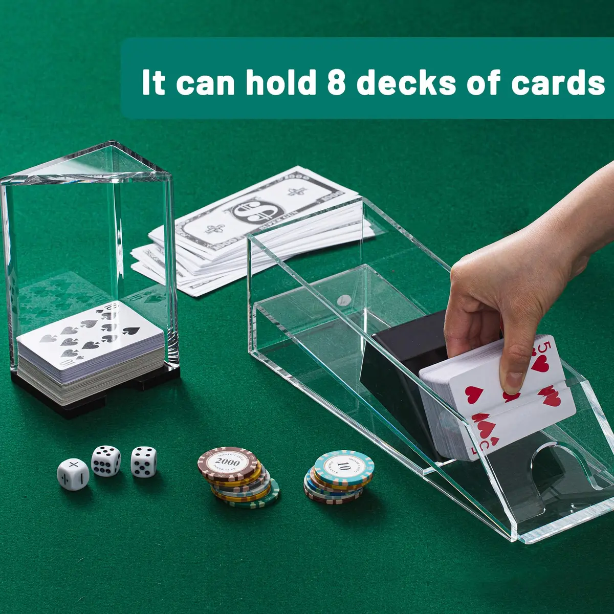 Honoson 8 Deck Blackjack Shoe and Discard Tray Set | Clear Acrylic Casino Game Accessories - view 3