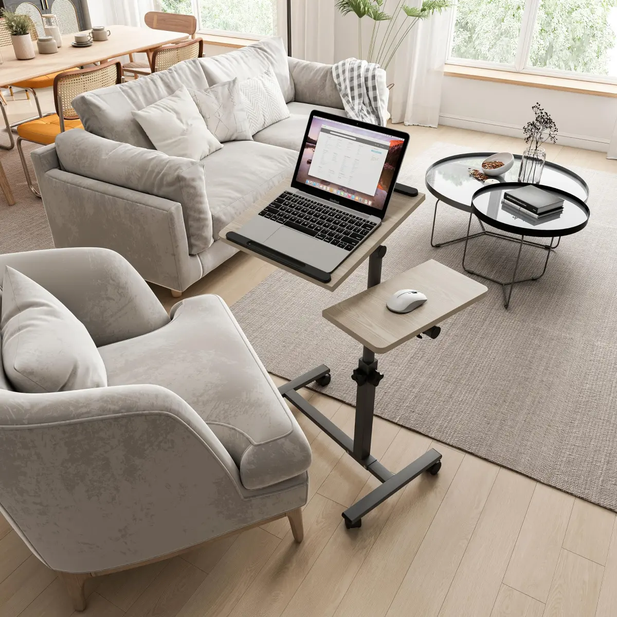 Furist Adjustable Laptop Desk with Mouse Pad on Wheels, 23.75"-35.4" Height Range | Modern Graphite Grey - main product image