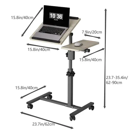Furist Adjustable Laptop Desk with Mouse Pad on Wheels, 23.75"-35.4" Height Range | Modern Graphite Grey - view 3
