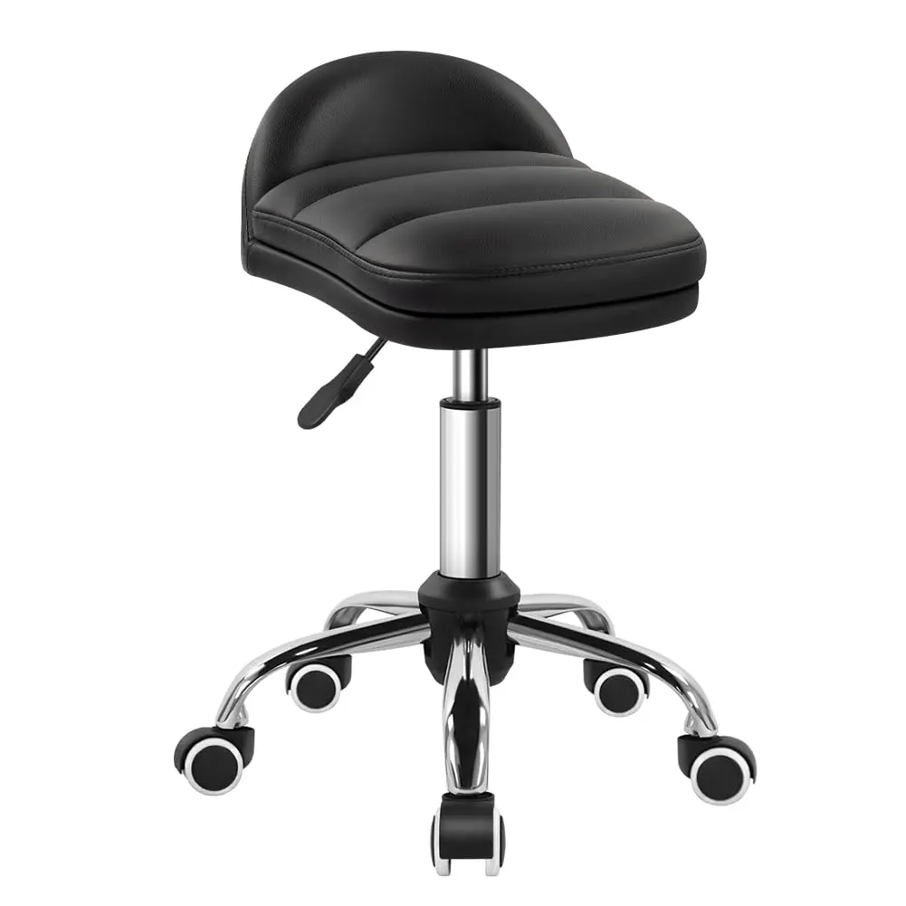 BFTOU Black Rolling Stool Chair with Wheel for Home Work SPA Massage Height-Adjustable and Cost-Effective Swivel Stool with Low Back - main product image