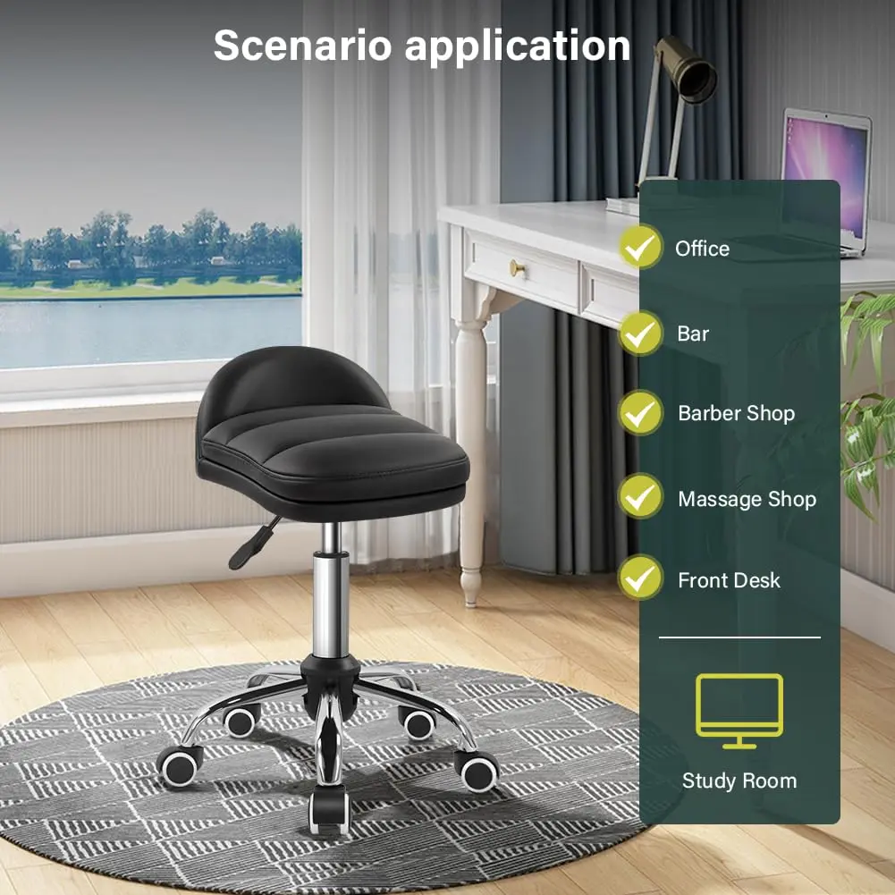 BFTOU Black Rolling Stool Chair with Wheel for Home Work SPA Massage Height-Adjustable and Cost-Effective Swivel Stool with Low Back - view 2