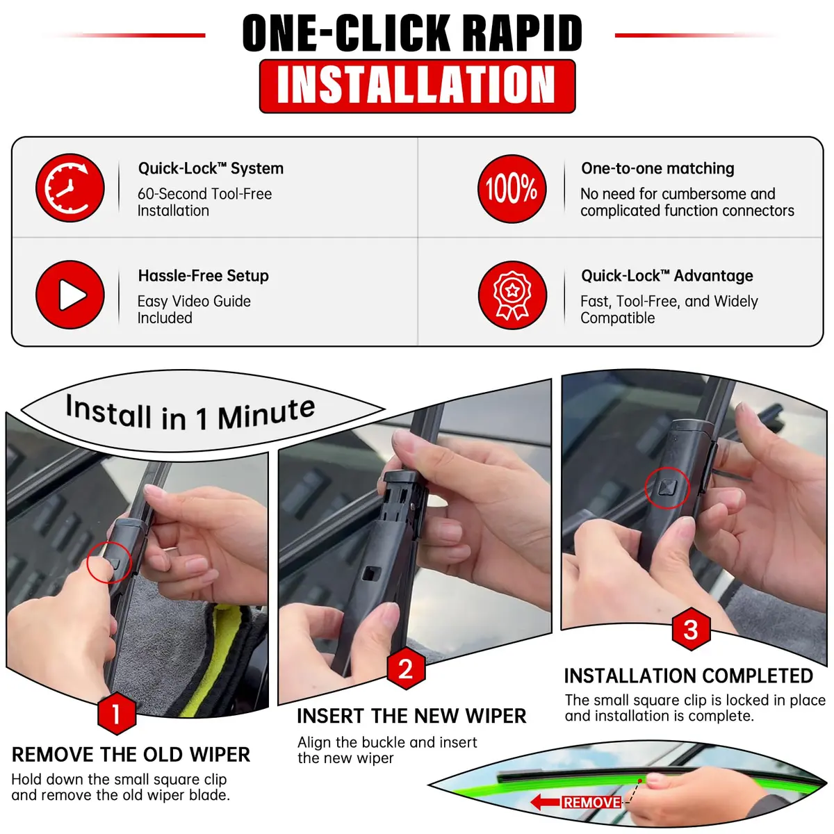 Raintok Windshield Wiper Blades Replacement for Audi Q3 2015-2024 & Q5 SQ5 2009-2024 | 24"+20" | Long-lasting, Precise Fit - view 3