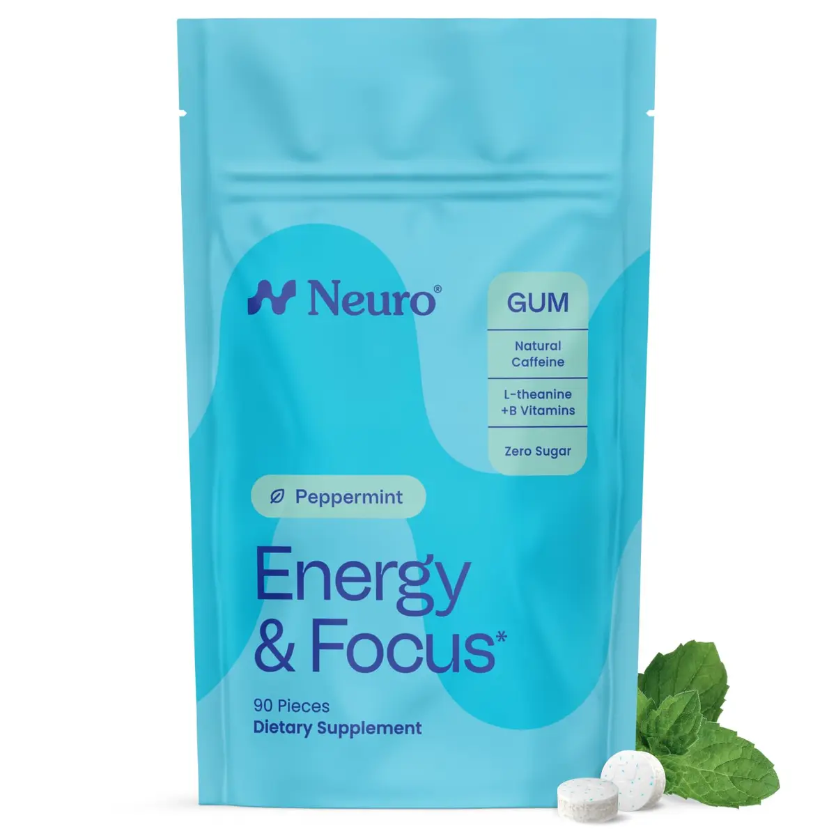 Neuro Energy & Focus Gum, Peppermint, 90 Count | Fast-Acting Nootropic Supplement - main product image