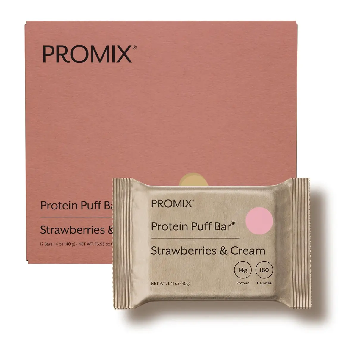 Promix Nutrition Whey Isolate Puff Bar, Strawberries & Cream | High-Protein, Low-Sugar Snack (12 Bars) - main product image
