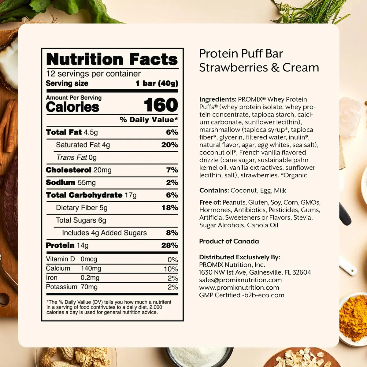 Promix Nutrition Whey Isolate Puff Bar, Strawberries & Cream | High-Protein, Low-Sugar Snack (12 Bars) - view 6