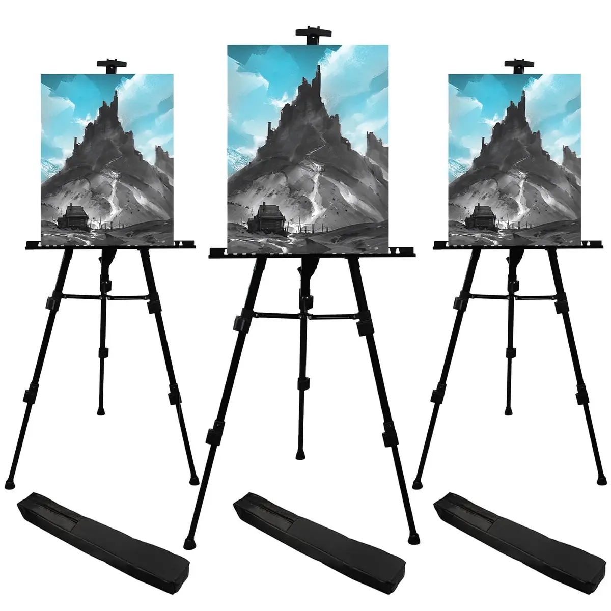 RRFTOK 72 Inch Adjustable Metal Art Easel Stand for Painting, Black 3-Pack | Stable H-Frame with Dual-Layer Display - main product image