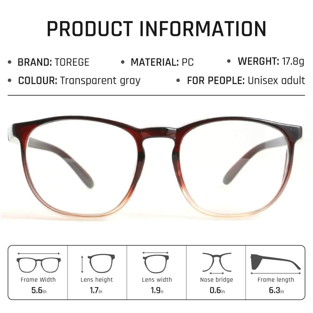 TOREGE Clear Safety Glasses Gradient Brown | Anti-Fog, Anti-Blue Light, UV Protection, ANSI Z87.1 Certified - view 6