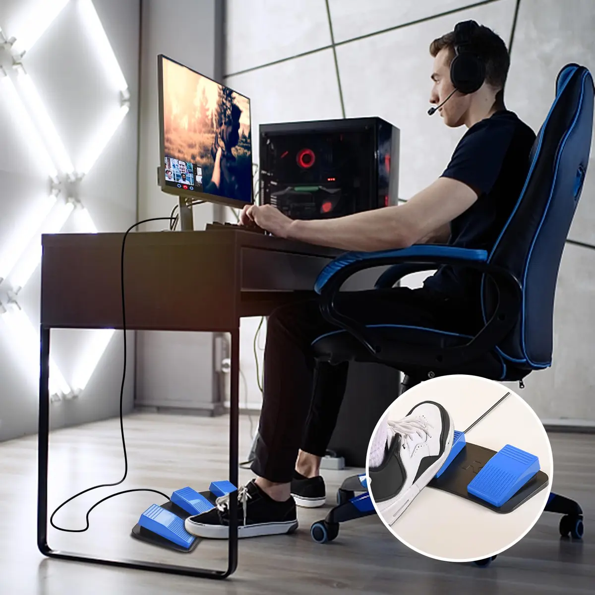 iKKEGOL Upgraded Triple USB Foot Pedal Switch | Programmable Keyboard Mouse String Multimedia Game Control (Black) - view 7