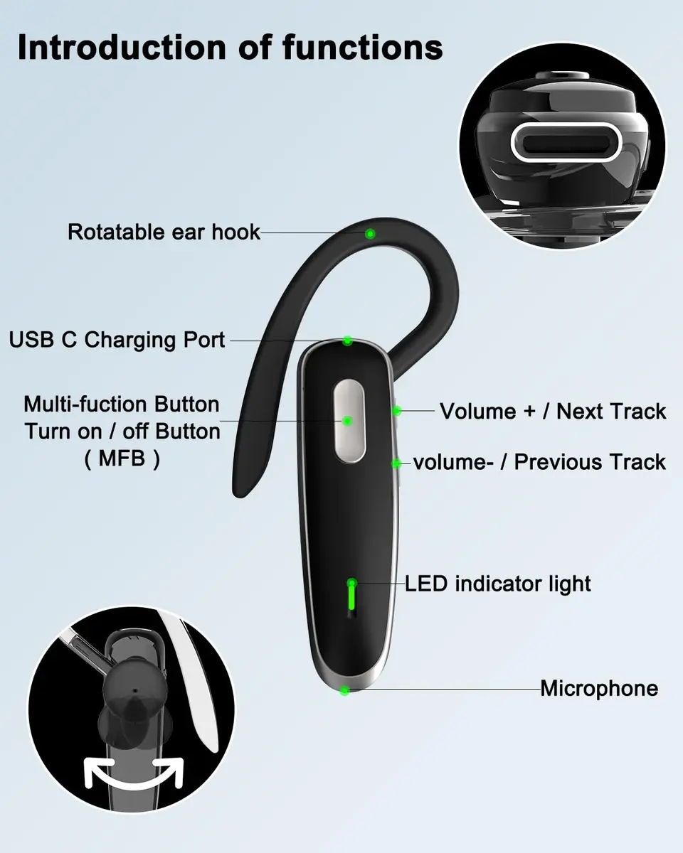 Jinreoo Bluetooth Headset V5.1 | Noise Cancellation, Long Battery, Universal Compatibility - view 7
