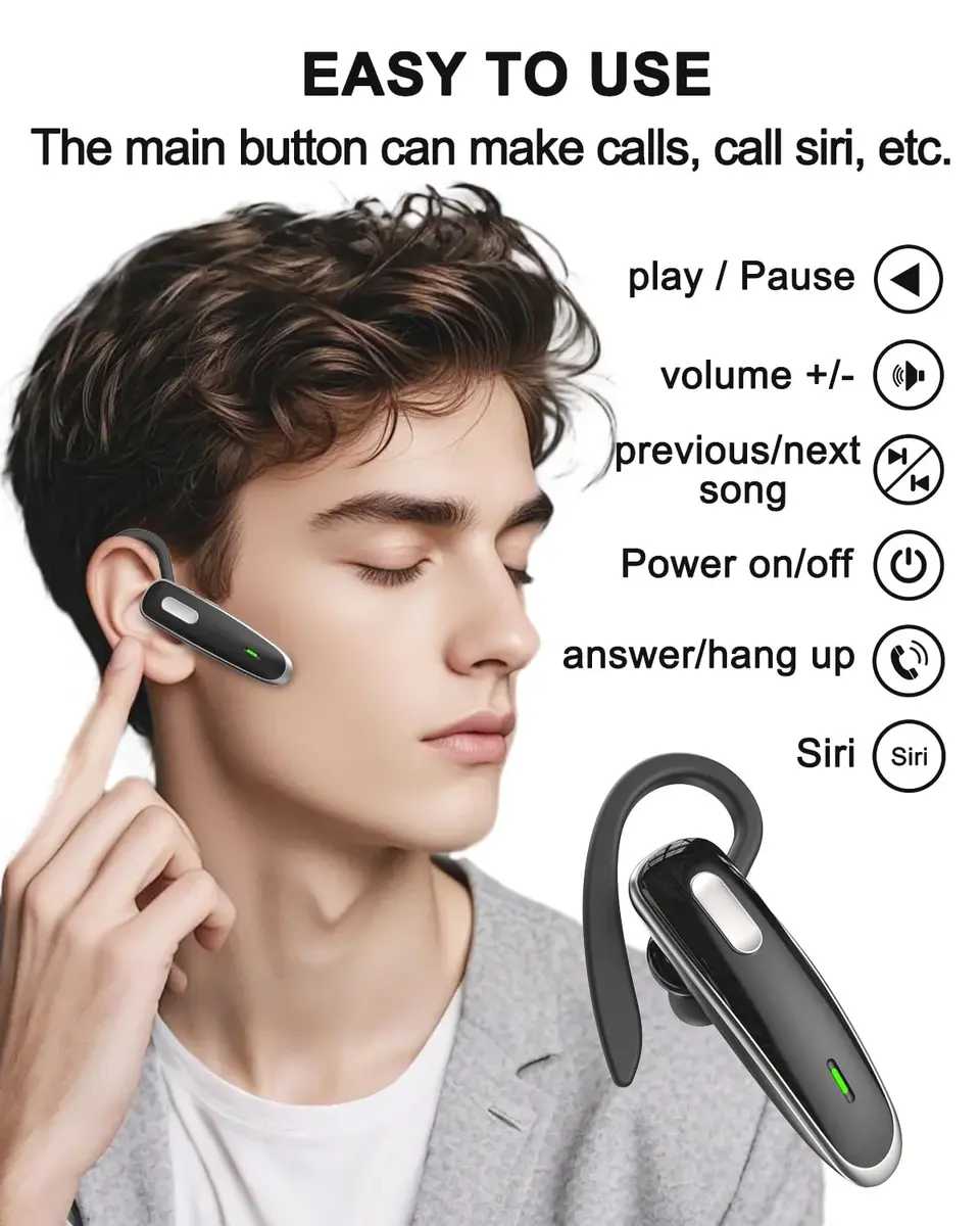 Jinreoo Bluetooth Headset V5.1 | Noise Cancellation, Long Battery, Universal Compatibility - view 2