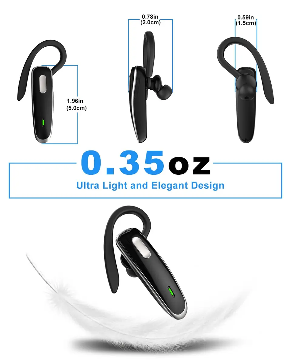 Jinreoo Bluetooth Headset V5.1 | Noise Cancellation, Long Battery, Universal Compatibility - view 3