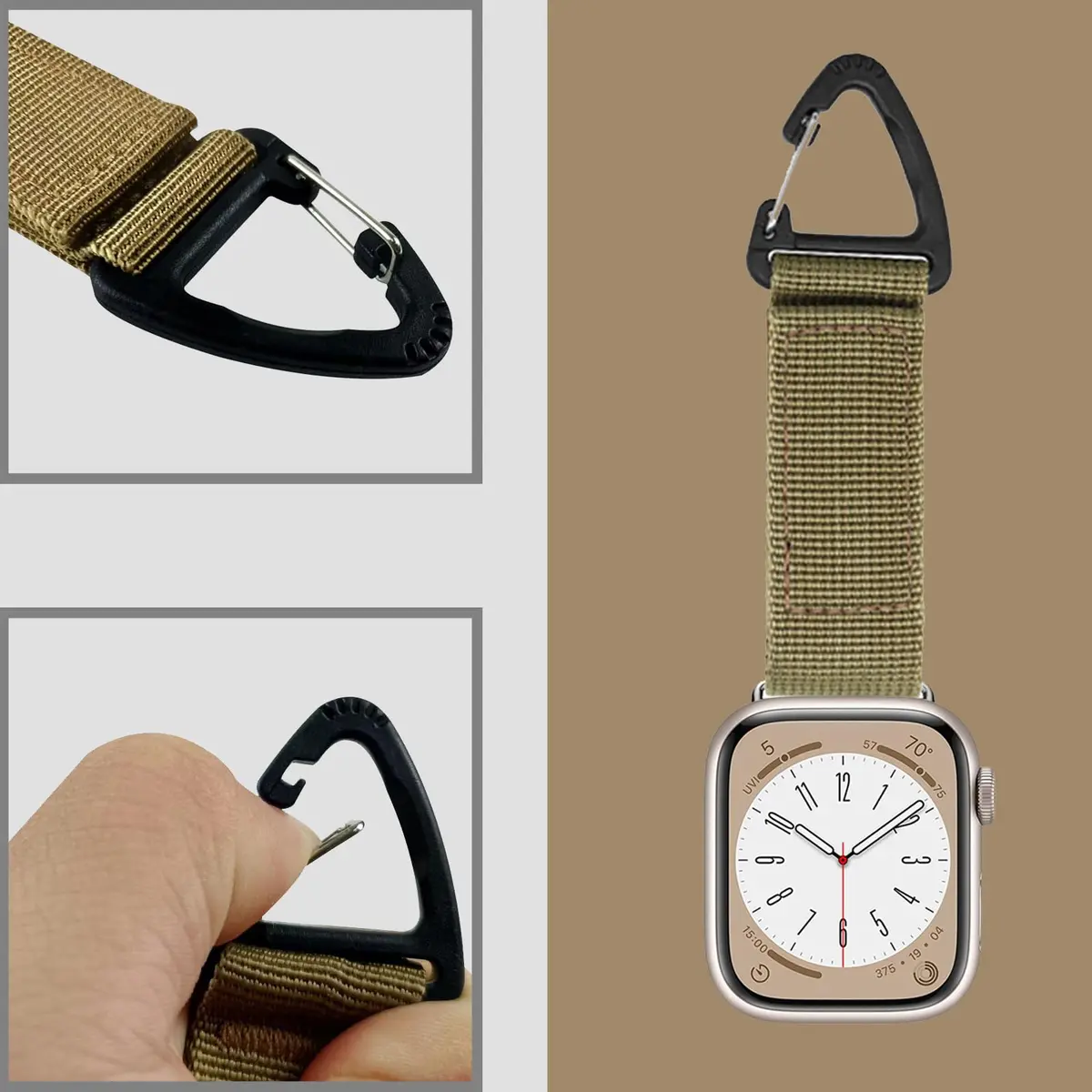 YwonShne Nylon Watch Strap Fob Clip Holder Carabiner for Apple Watch 38mm-49mm | Military Tactical Band Breathable Molle Webbing Canvas Keychain - view 2